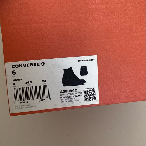 Converse 6 NWOT Chuck Taylor 70 De Luxe Wedge Hi Women’s Black Sneakers Shoes - Picture 10 of 16